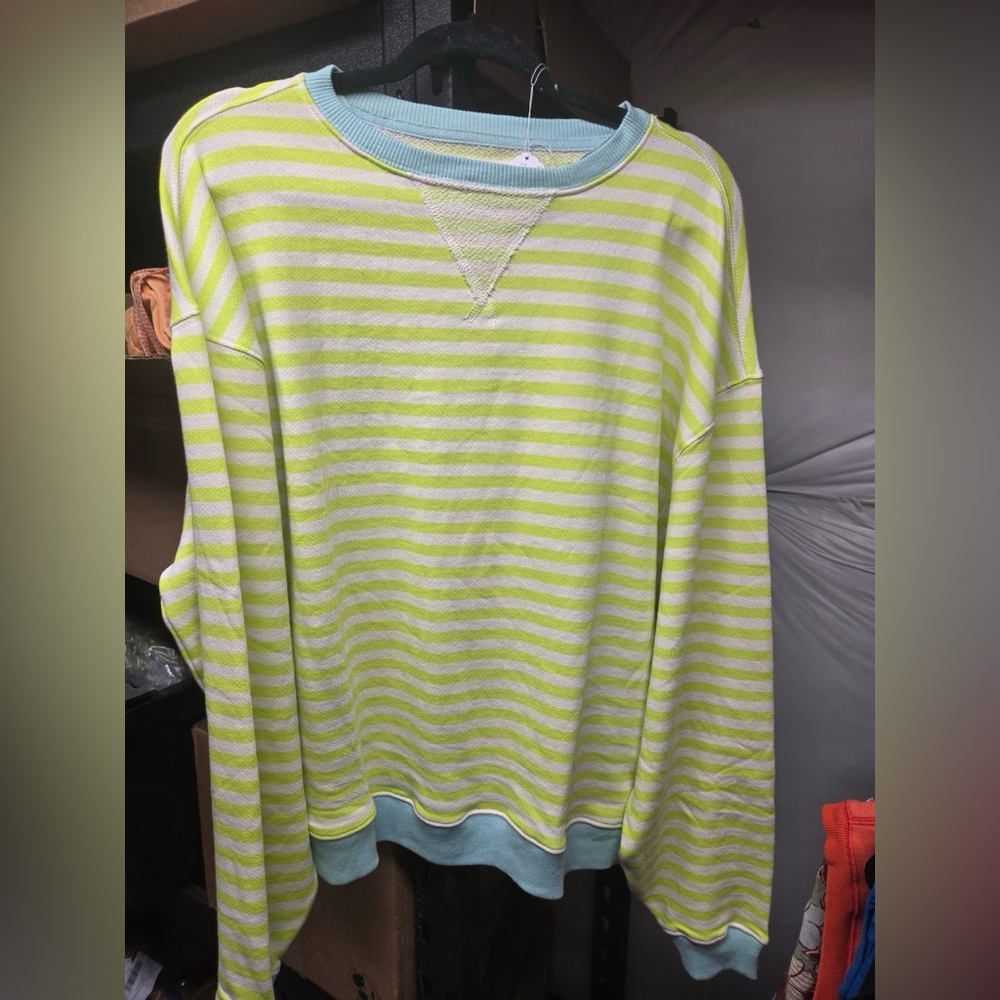 NWOT We The Free Classic Striped Oversized Crewneck ~Lime Combo~ - Picture 2 of 3